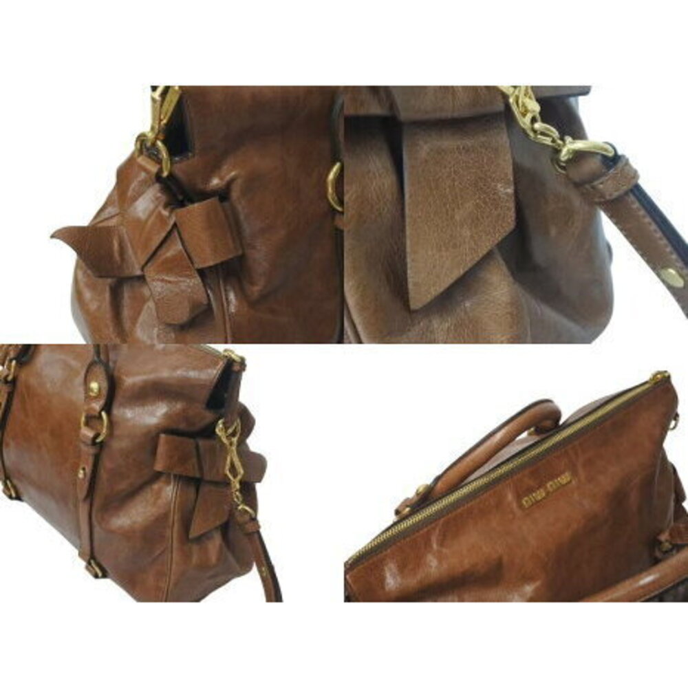 Miu Miu Side Rion Handbag Brown Leather - Picture 4 of 8